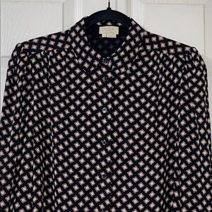 Kate Spade Black and Burgundy Geometric Long Sleeve Blouse